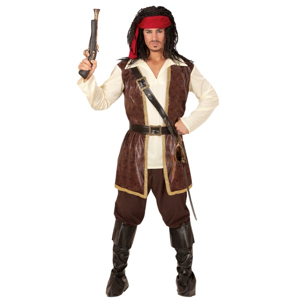 PIRATE casque avec chemise, pantalon, ceinture, porte-epée avec boucle, bandeau, sur-bottes