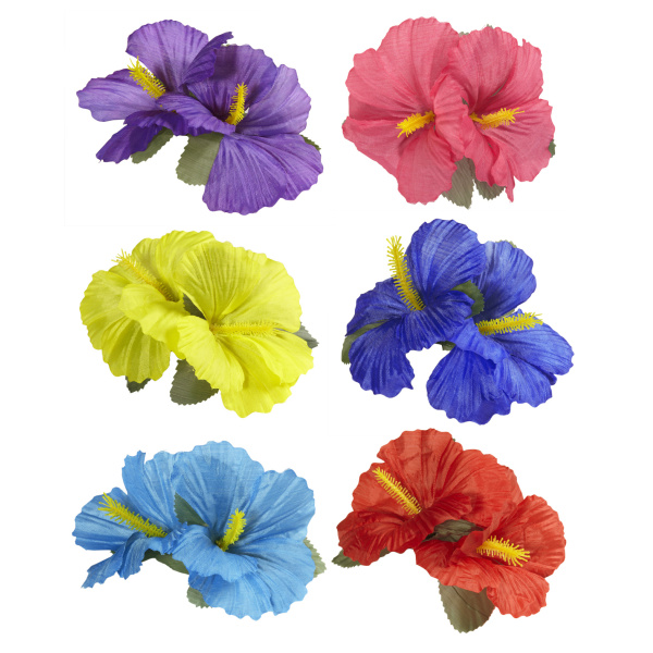 EPINGLE AVEC 2 FLEURS HIBISCUS 6 coul.