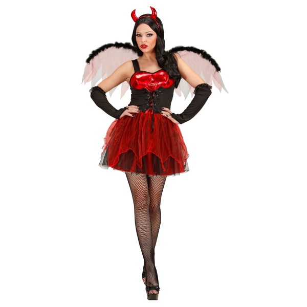 DIABLESSE robe, ailes, gants sans doigts, cornes