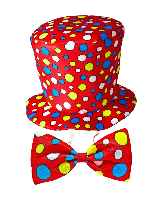 HAUT DE FORME ET NOEUD PAPILLON CLOWN rouge - taille adultes