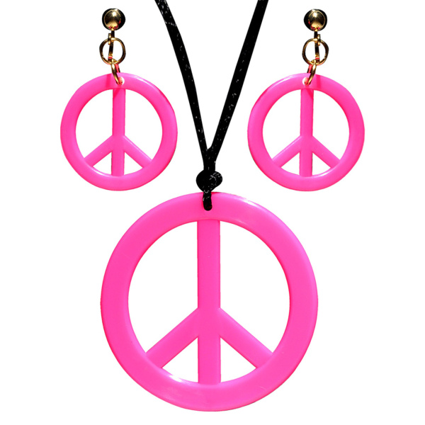 COLLIER HIPPIE ROSE NEON  SET BOUCLES D'OREILLES