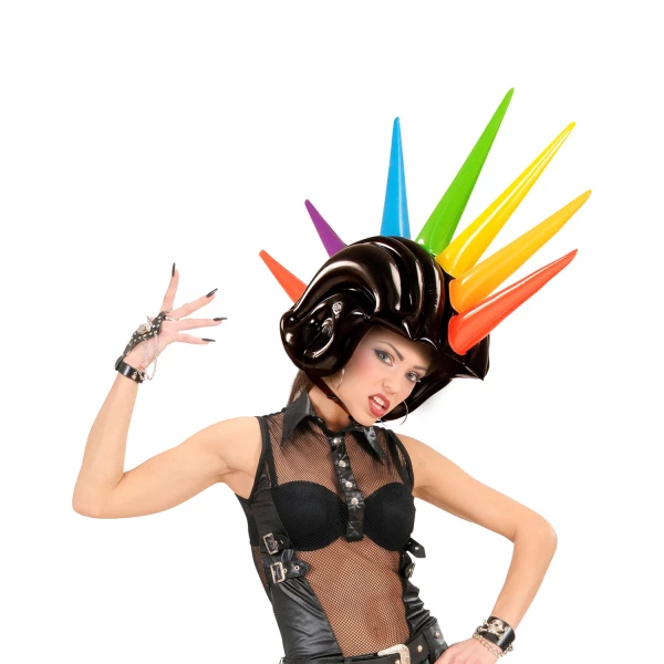CASQUE CRETE A POINTES MULTI-COLORES GONFLABLE 90 cm – Image 2