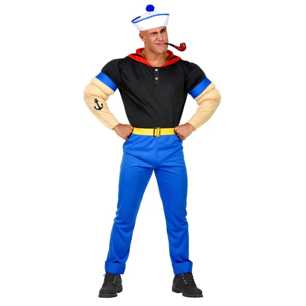 SUPER MARIN T-shirt avec les bras musclés, pantalon avec ceinture, chapeau    M