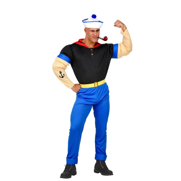 SUPER MARIN T-shirt avec les bras musclés, pantalon avec ceinture, chapeau    M – Image 2