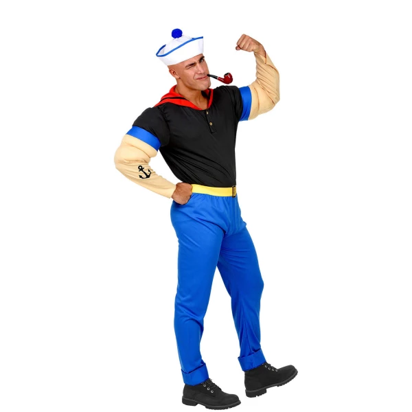 SUPER MARIN T-shirt avec les bras musclés, pantalon avec ceinture, chapeau    M – Image 4