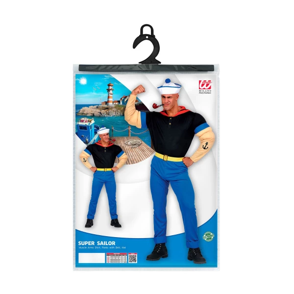SUPER MARIN T-shirt avec les bras musclés, pantalon avec ceinture, chapeau    M – Image 5