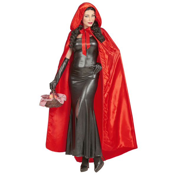 CAPE AVEC CAPUCHE EN SATIN ROUGE 145CM