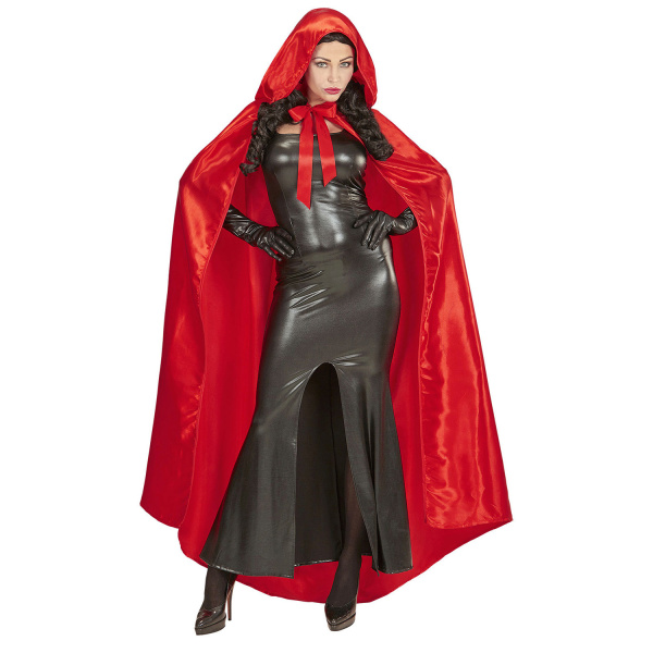 CAPE AVEC CAPUCHE EN SATIN ROUGE 145CM – Image 2