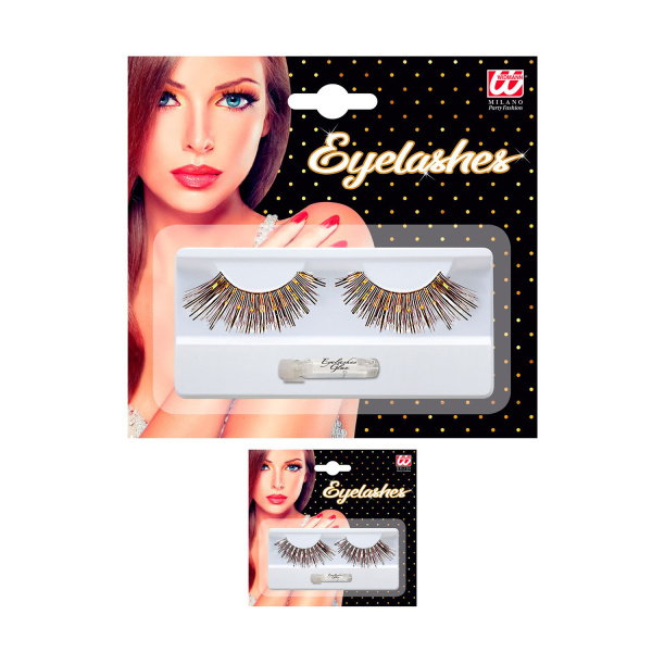 LONGS FAUX CILS avec tube de colle - noir/or & noir/argent – Image 3