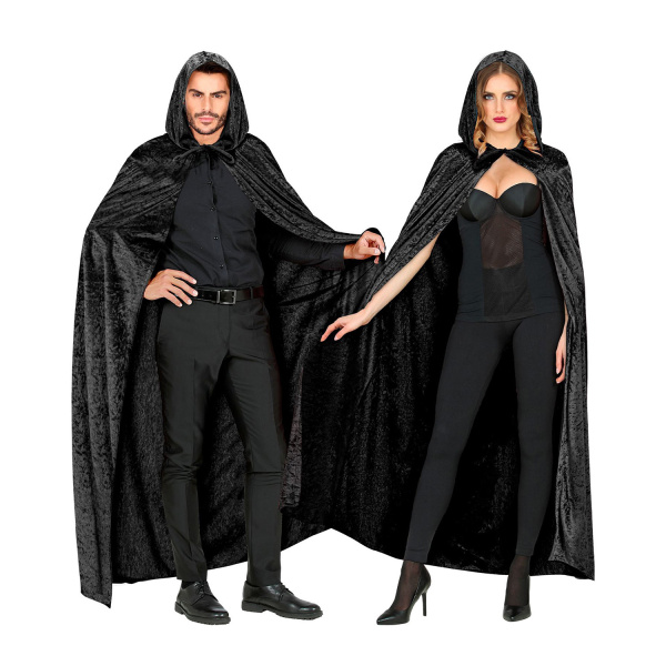CAPE NOIRE AVEC CAPUCHON de velours - 150 cm