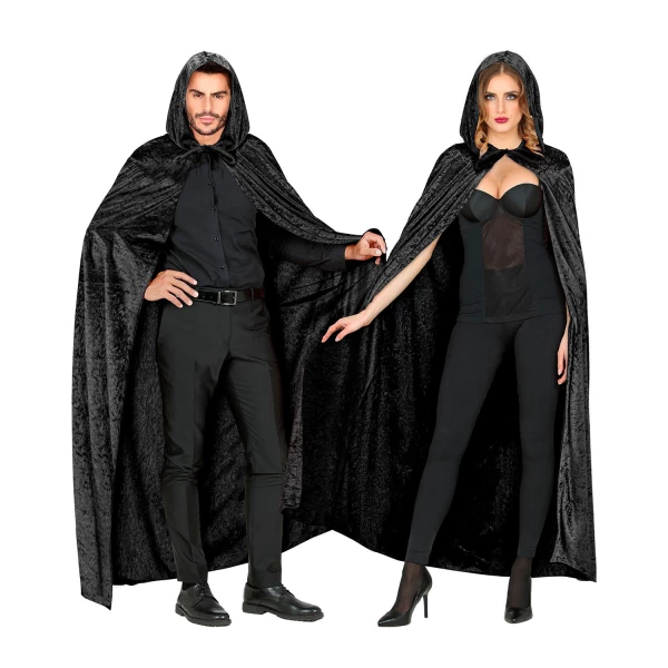 CAPE NOIRE AVEC CAPUCHON de velours - 150 cm