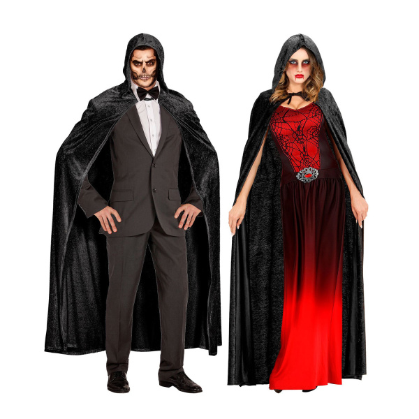 CAPE NOIRE AVEC CAPUCHON de velours - 150 cm – Image 2