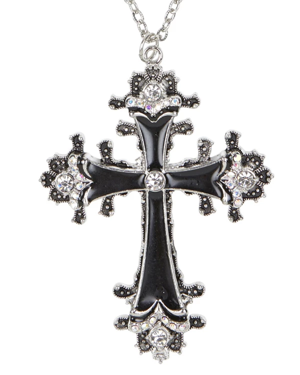 COLLIER CROIX NOIRE AVEC STRASS