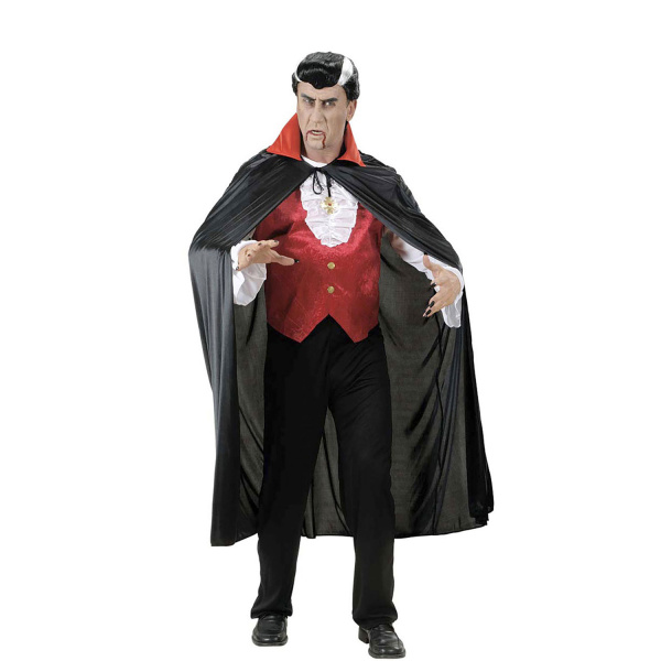 CAPE NOIRE AVEC COL ROUGE SATIN 136 cm