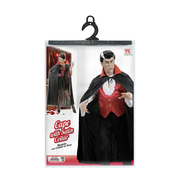 CAPE NOIRE AVEC COL ROUGE SATIN 136 cm – Image 3