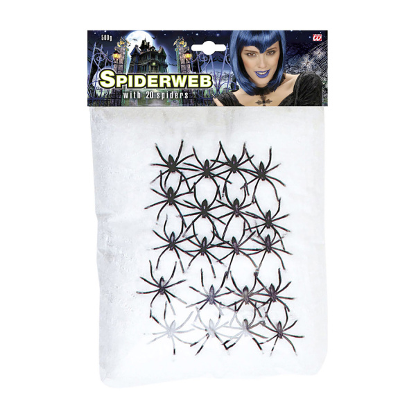TOILE D'ARAIGNEE BLANCHE 500 g AVEC 20 ARAIGNEES