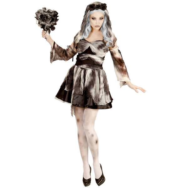MARIEE MORTELLE robe, manchettes, coiffe avec roses noires et voile    M – Image 2