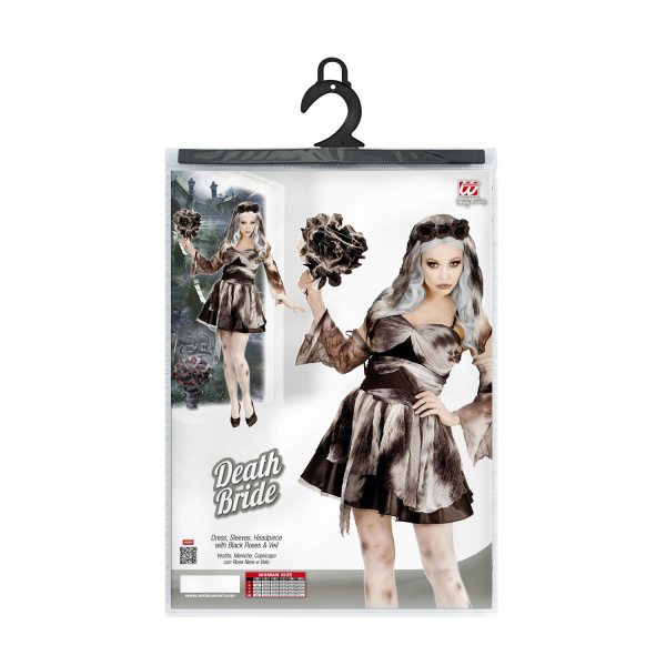 MARIEE MORTELLE robe, manchettes, coiffe avec roses noires et voile    L – Image 4
