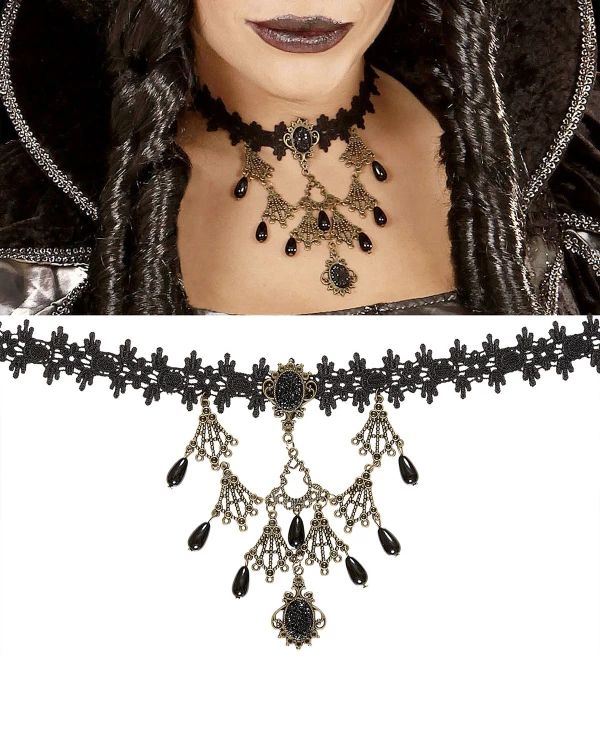 RAS DU COU AVEC PENDENTIF STRASS NOIR ET PIERRES GOUTTES GOTHIQUES