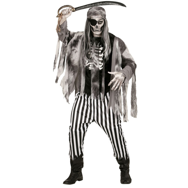 PIRATE DU BATEAU FANTOME chemise avec squelette apparent, veste, pantalon, bandana, cache-oeil    M