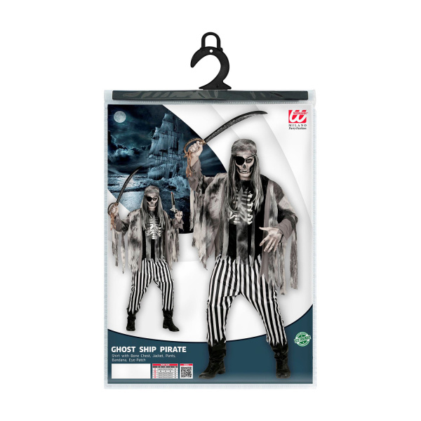 PIRATE DU BATEAU FANTOME chemise avec squelette apparent, veste, pantalon, bandana, cache-oeil    M – Image 4