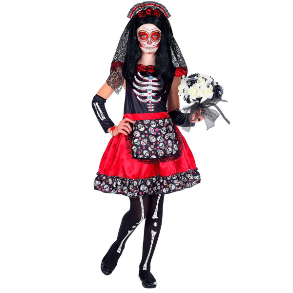 FEMME JOUR DES MORTS robe, chauffe-bras, casque avec voile    116cm – Image 2