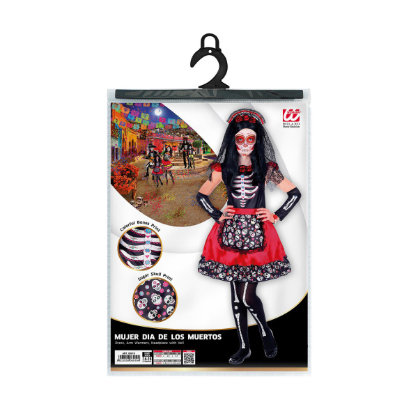 FEMME JOUR DES MORTS robe, chauffe-bras, casque avec voile    116cm – Image 3