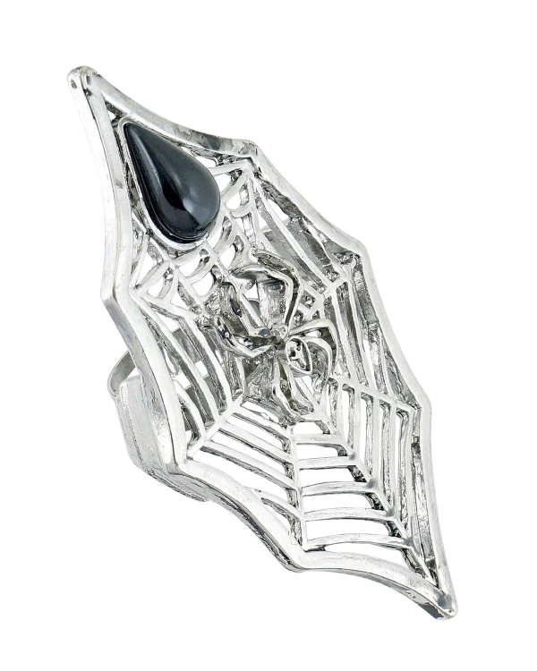 BAGUE GOTHIQUE AVEC ARAIGNEE ET TOILE ET PIERRE NOIRE