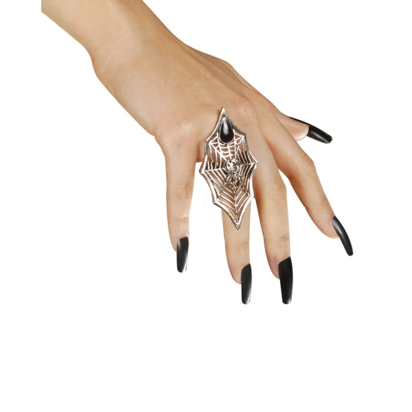 BAGUE GOTHIQUE AVEC ARAIGNEE ET TOILE ET PIERRE NOIRE – Image 2