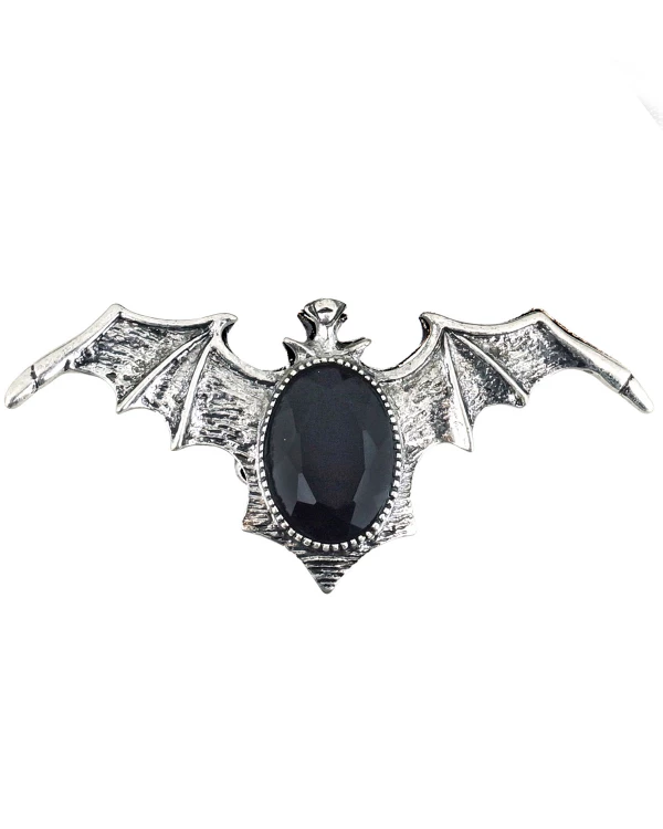 BAGUE GOTHIQUE CHAUVE-SOURIS AVECPIERRE NOIRE