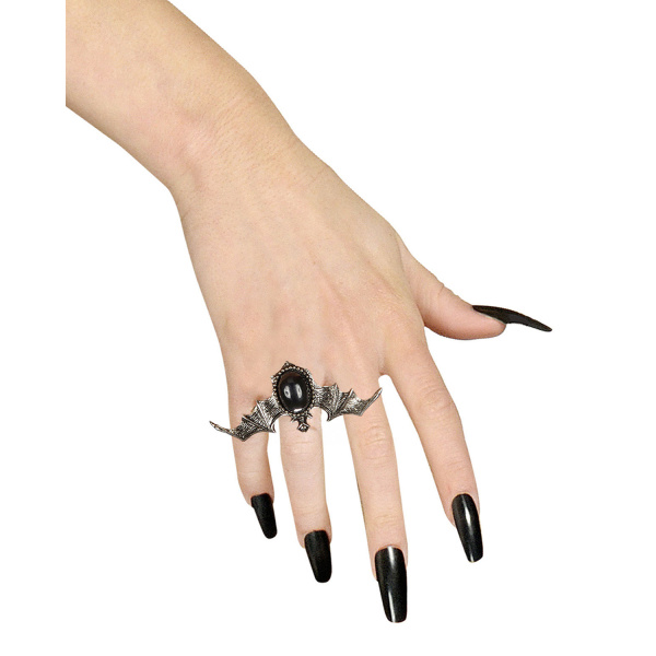 BAGUE GOTHIQUE CHAUVE-SOURIS AVECPIERRE NOIRE – Image 2