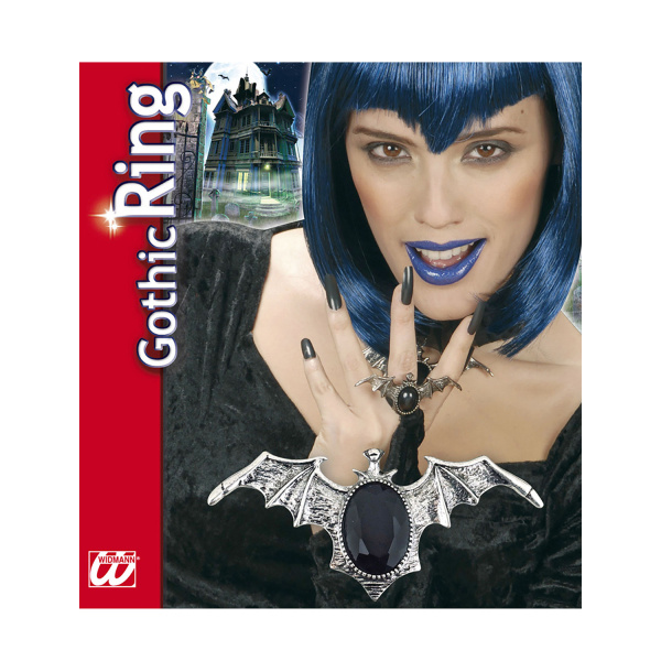 BAGUE GOTHIQUE CHAUVE-SOURIS AVECPIERRE NOIRE – Image 5