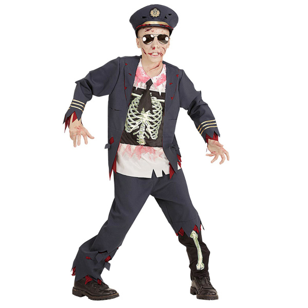 OFFICIER DE POLICE ZOMBIE casaque avec chemise, pantalon, chapeau    140cm – Image 2