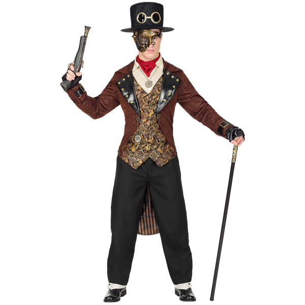 STEAMPUNK manteau avec chemise et gilet, pantalon, ascot, gants sans doigts, chapeau haut de forme    L