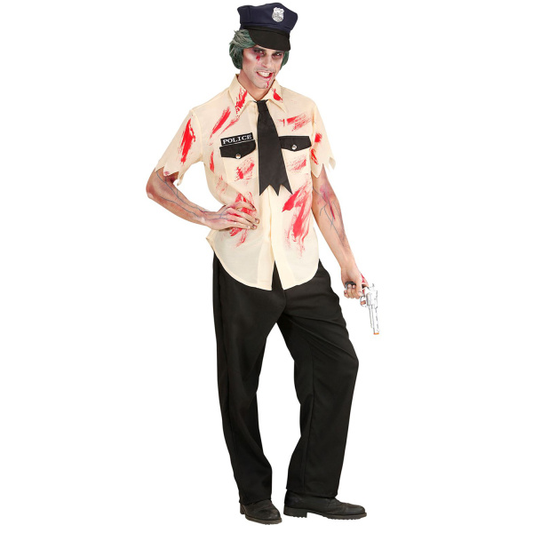 POLICIER ZOMBIE chemise tachée de sang, pantalon, cravate en loques, chapeau – Image 2