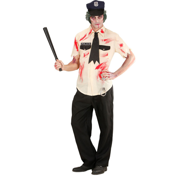 POLICIER ZOMBIE chemise tachée de sang, pantalon, cravate en loques, chapeau – Image 3