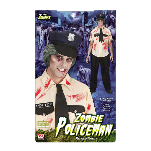 POLICIER ZOMBIE chemise tachée de sang, pantalon, cravate en loques, chapeau – Image 4