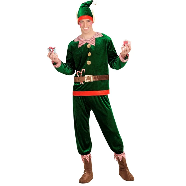 ASSISTANT DU PÈRE NOEL veste, pantalon, sur-chaussures, bonnet avec oreilles    M