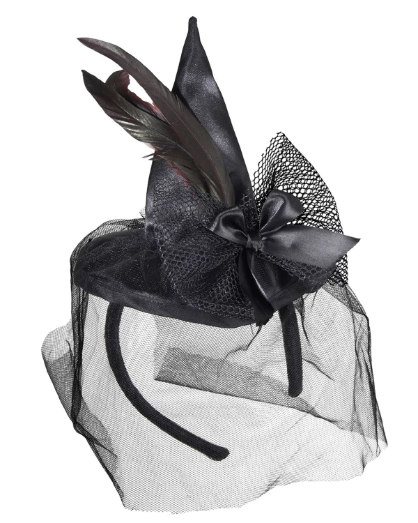 PETIT CHAPEAU SORCIERE AVEC PLUMES ET VOILE
