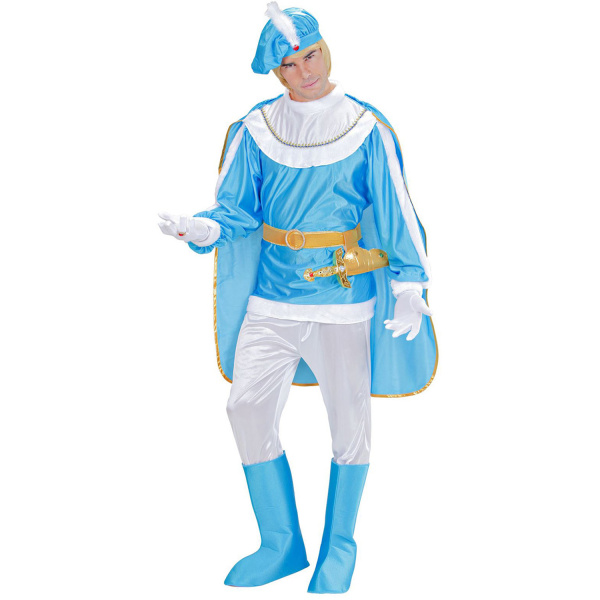 PRINCE BLEU manteau, pantalon, ceinture avec étui poignard, surbottes, cape, chapeau avec pierre précieuse et plume    M – Image 2