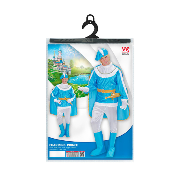 PRINCE BLEU manteau, pantalon, ceinture avec étui poignard, surbottes, cape, chapeau avec pierre précieuse et plume    M – Image 4