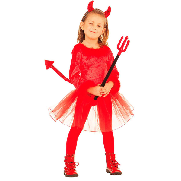 DIABLESSE de velours body avec finissage en plumes, jupe avec queue en paillettes, cornes en paillettes    116cm