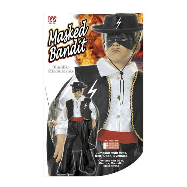 CAVALIER NOIR costume avec gilet, ceinture, cape, masque    140cm – Image 2