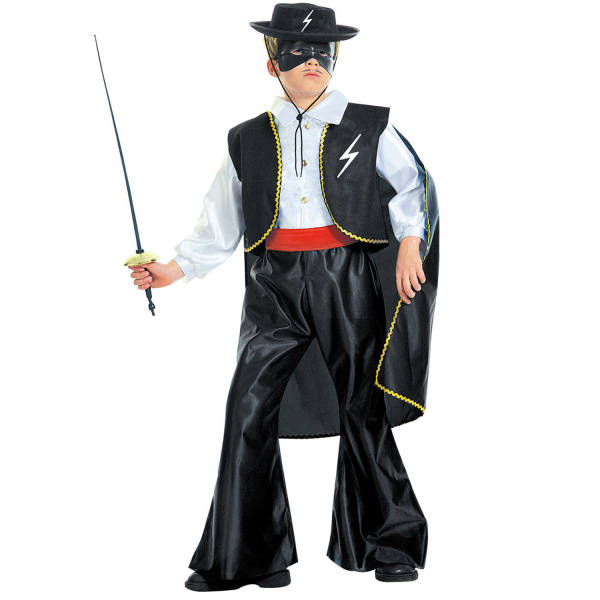CAVALIER NOIR costume avec gilet, ceinture, cape, masque    158cm