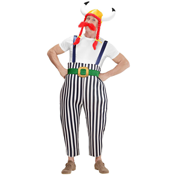GAULOIS maxi pantalon à bretelles, ceinture, casque avec nattes, moustache    M