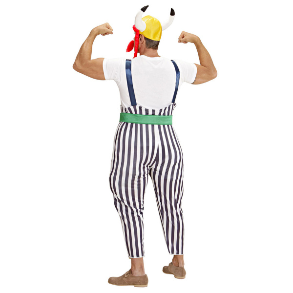 GAULOIS maxi pantalon à bretelles, ceinture, casque avec nattes, moustache    M – Image 3