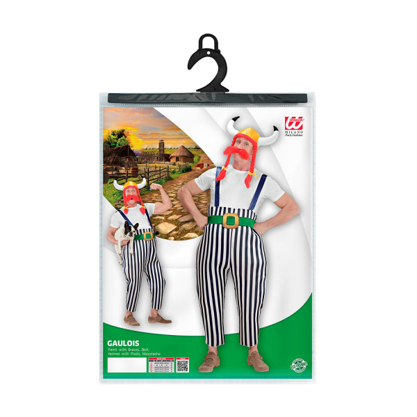 GAULOIS maxi pantalon à bretelles, ceinture, casque avec nattes, moustache    M – Image 5