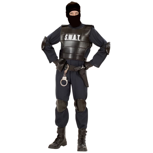 AGENT S.W.A.T. combinaison, gilet pare-balles, ceinture avec holster et bourse, protège-genoux et coudes, masque    M – Image 2
