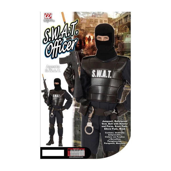 AGENT S.W.A.T. combinaison, gilet pare-balles, ceinture avec holster et bourse, protège-genoux et coudes, masque    M – Image 4