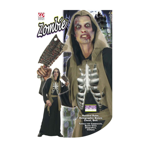 ZOMBIE tunique à capuche, busteholographique avec os, ceinture    M – Image 4